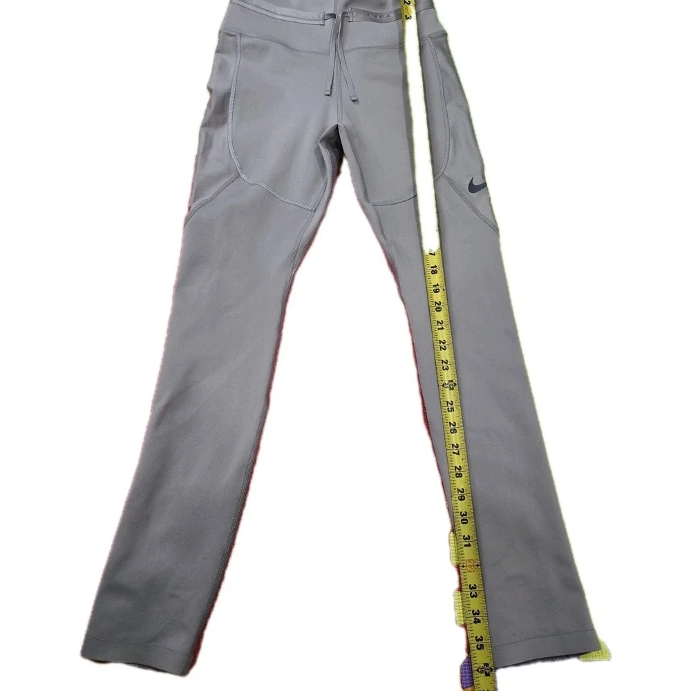 Nike Women's S Dri-FIT‎ Running Leggings Beige Gray Zipper Pockets Ankle Zip